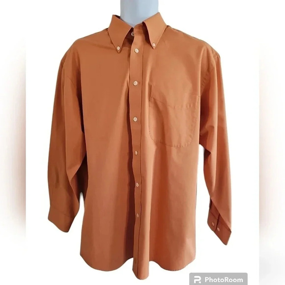 Nordstrom Medium Orange Single Breast Pocket Preppy Classic Office Dress Shirt - Picture 1 of 6